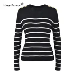 New Arrival Lady Elegant Style Basic All-match O-neck Buttons Shoulder Long Sleeve Slim Fitted Solid Knits Tops For Women