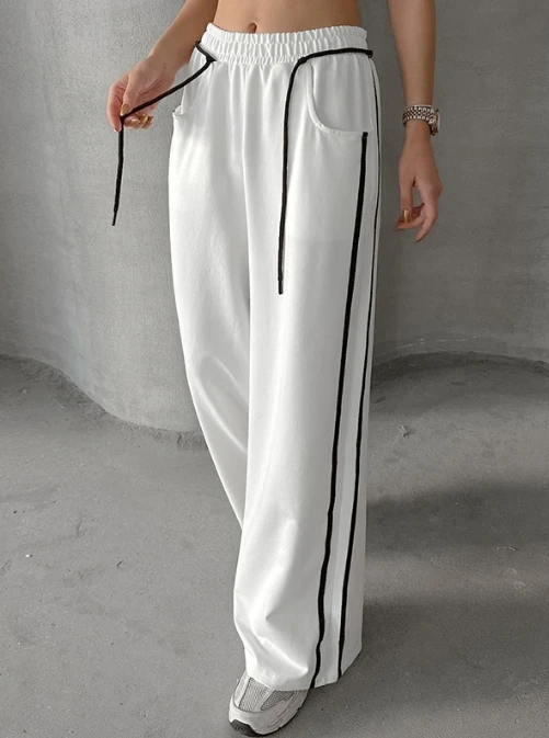 

2025 New Women's Drawstring Comparison Casual Pants Fashion Stripe Comparison Sports Pants