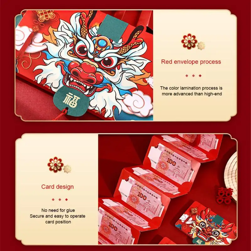New Year Red Envelope Interesting Spacious Size Not Easy To Break Thicken Durable Lunar New Year 2024 Ritual Red Envelope
