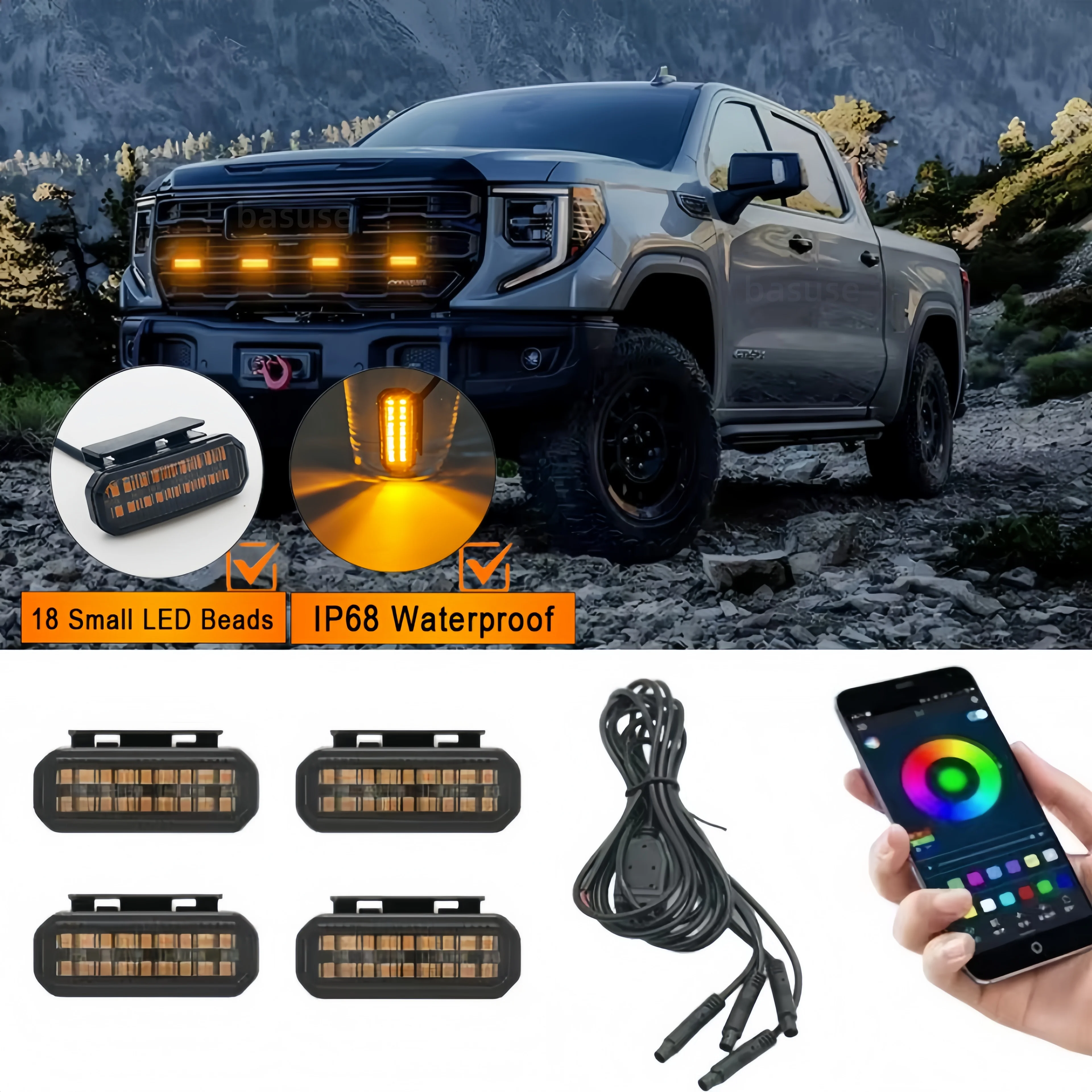 LED Front Grille Light For GMC Sierra 1500 Car Daytime Running Light Wheel Eyebrow Lamp For Pickup Offroad 12V