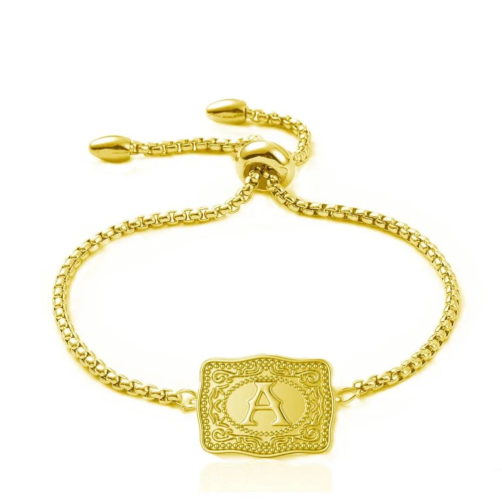 Geprägter Gürtelanhänger Halskette Armband für Damen und Herren, vergoldet, silberfarben, A-Z Initialen-Halskette, Schmuckgeschenke – Detail 2