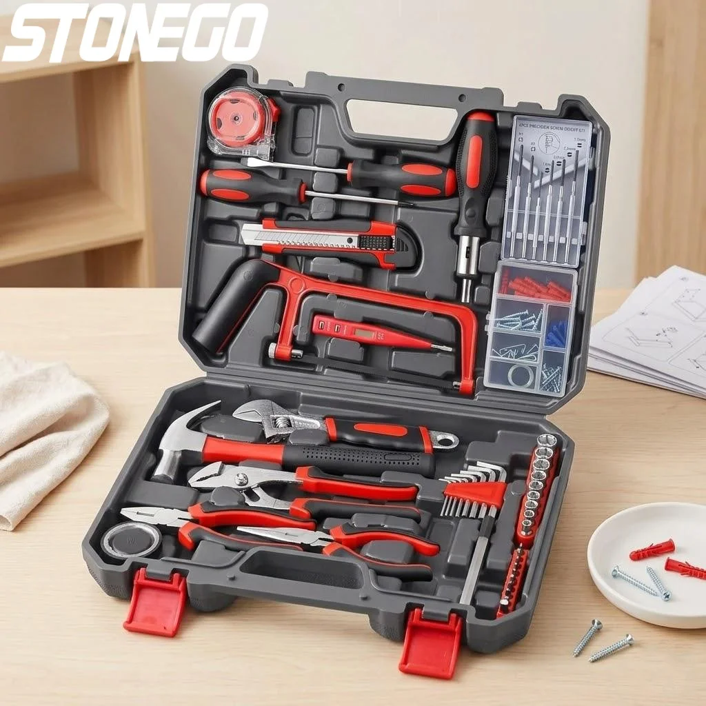 

Набор ручных инструментов 19/43/108 предметов: бытовой набор для ремонта и обслуживания с пилой, отверткой, молотком, гаечным ключом, плоскогубцами