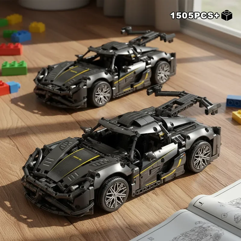 

Technical MOC Black Race Car Building Toy Set Creative Assembly Bricks Educational STEM Puzzle Kids Birthday Christmas Gifts