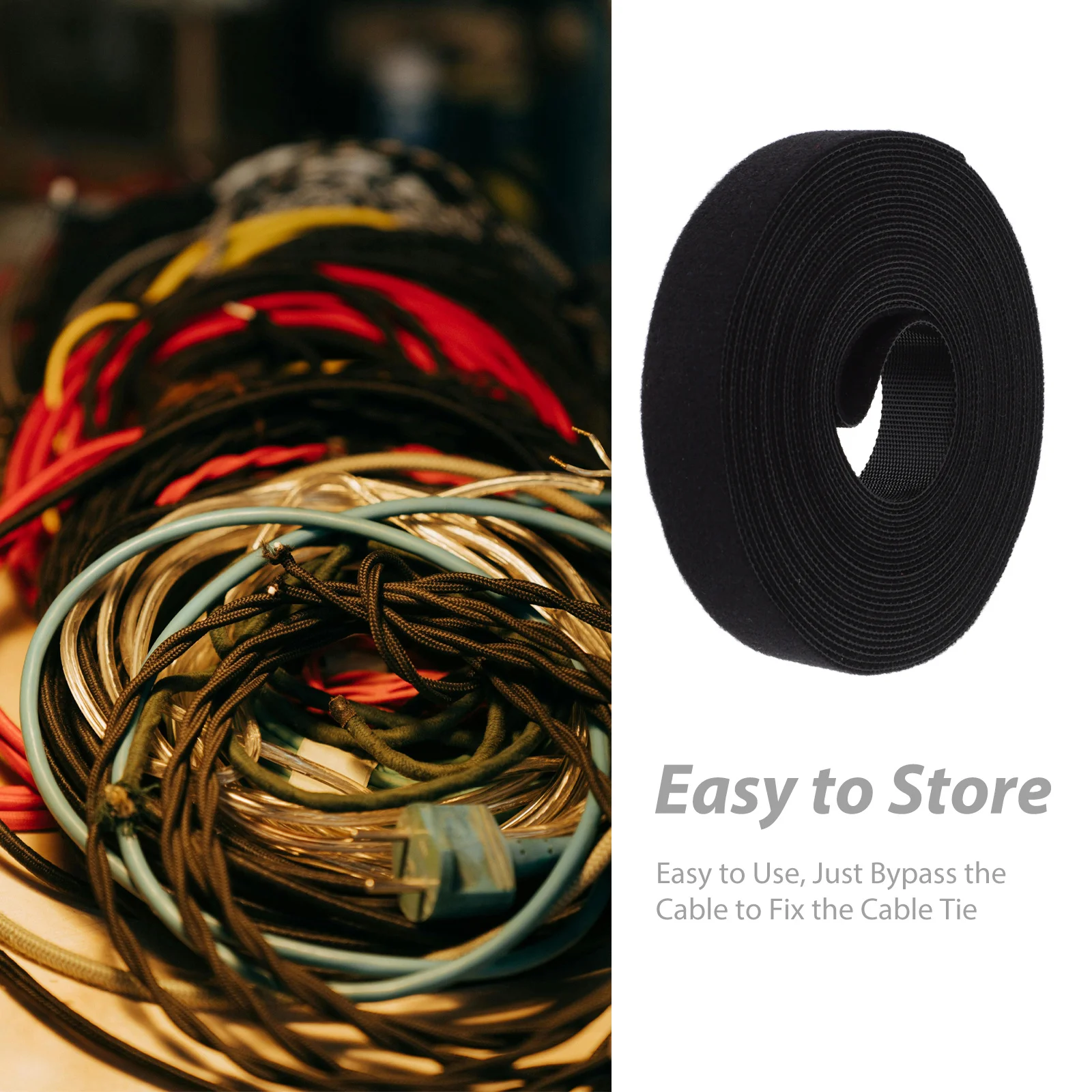 

Hook and Loop Cable Ties 1 Roll - Reusable Wire Straps for Cord Management, Secure Fastening Bundle Straps for Home Office Use