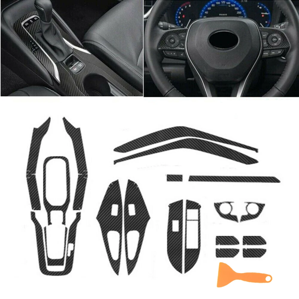 19pcs/Set New Interior Door Handle Center Console Steering Wheel Gear Panel Sticker Kits  LHD Fit for Toyota Corolla 2019 2020