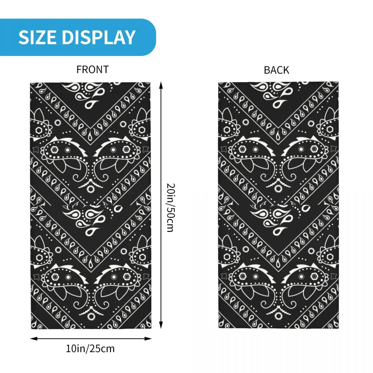 Black Bandana Pattern Neck Gaiter Men Women UV Protection Winter Paisley Style Bandana Scarf for Ski