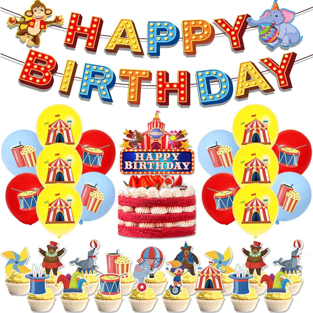 Zirkus Clown Geburtstag Party Dekoration Geschirr Tasse Teller Serviette Luftballons Tischdecke Kuchen Glücklich Baby Shower Party Supplies Set – Detail 8
