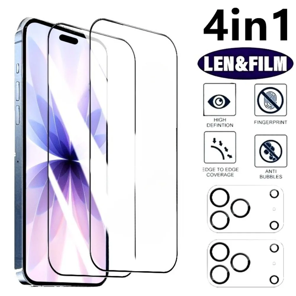 

4-in-1 High Clear Tempered glass for iPhone 17 16 15 14 Pro Max 17 Air Camera Lens Glass for iPhone 13 12 11 Pro 16e 15 14 Plus