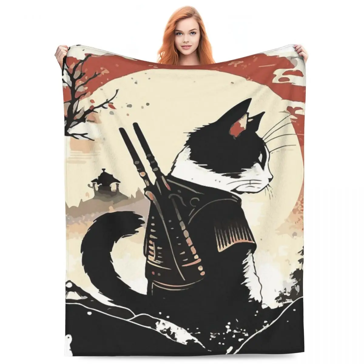 

Cats Anime Samurai Sword Blankets Fleece Sofa Throw Blanket Warm Throw Blankets for Home Bedroom Travel Throws Bedspread Quilt