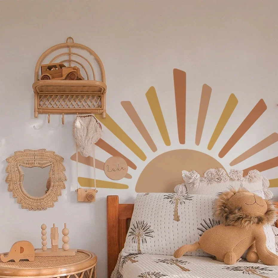 Boho Half Sun Wallpaper Decal Sunshine Vinyl Wall Stickers Nursery Baby Room Wall Stickers Living Room  Bedroom Decor Home Decor