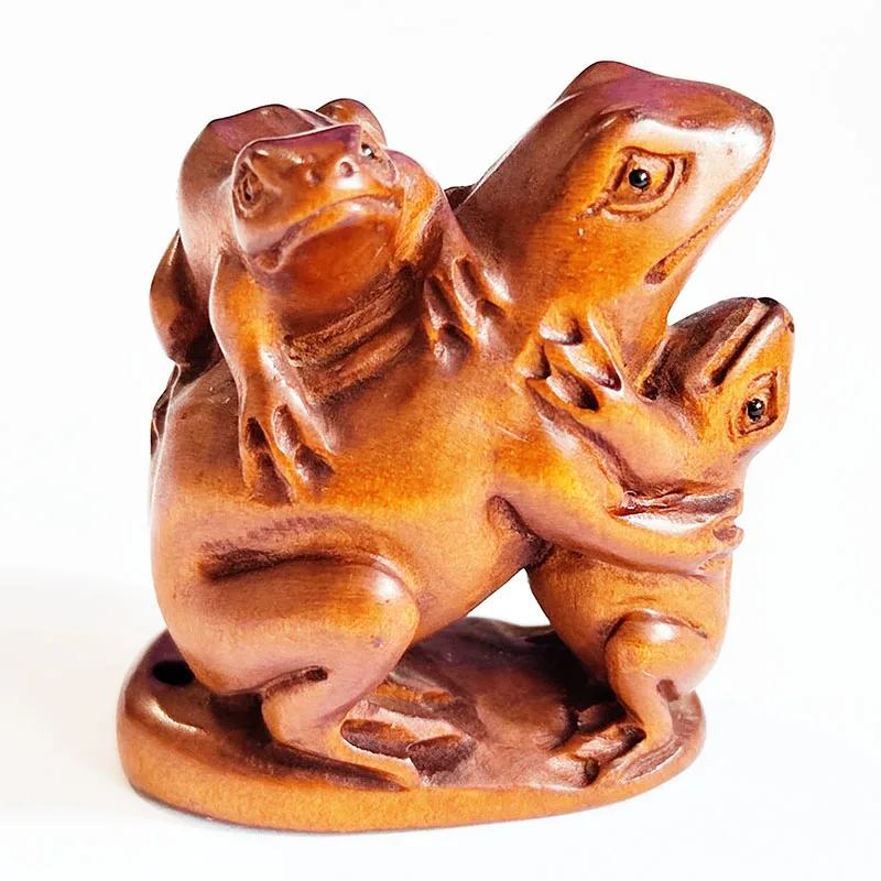 

Y8715 - 2 "Hand Carved Boxwood Netsuke Figurine Carving : 3 Frogs