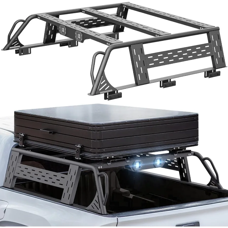 

13.8 High Overland Bed Racks Truck Cargo Carrier Compatible with 20162025 Tacoma 20202025 Gladiator JT with 2 LED Lights and Be