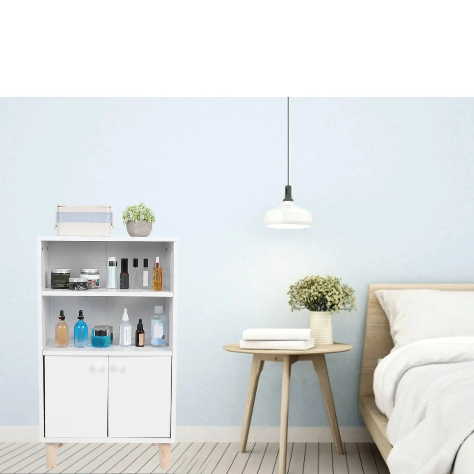 وحدة تخزين أرضية خشبية متعددة الوظائف لخزانة الحمام مع رفين لتنظيم المنزل