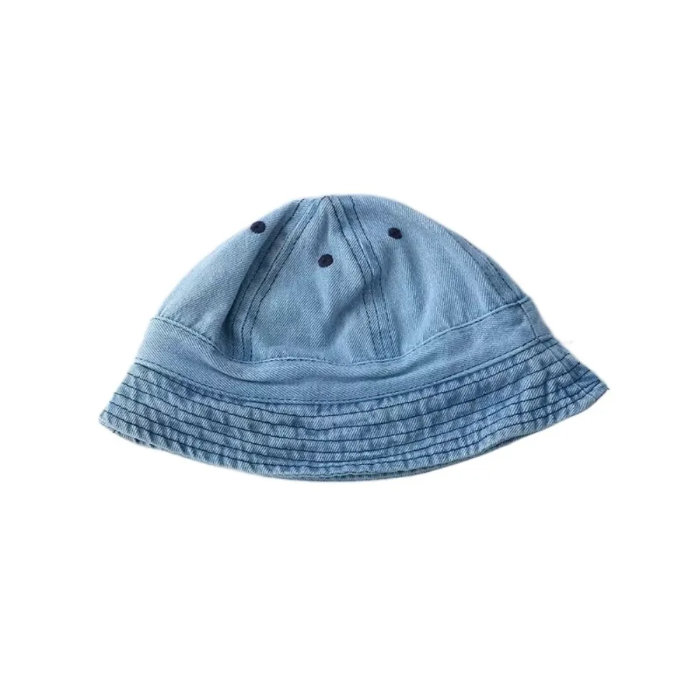 

Lovely Cloth Washed Denim Bucket Hat Solid Color Korean Style Baby Sun Hat sun protection Windproof Children Fisherman Cap Boys