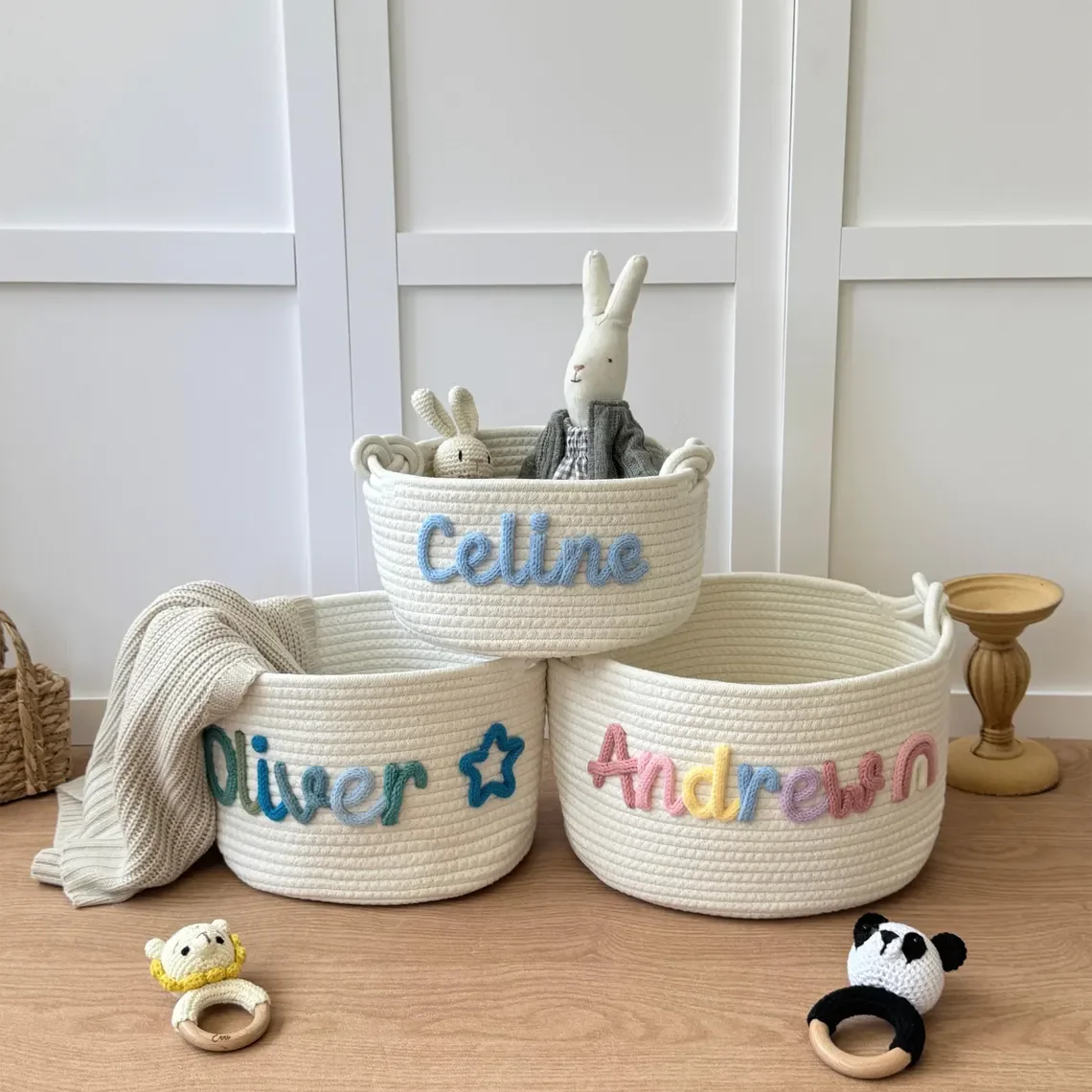1 قطعة سلة تخزين مستديرة مصنوعة يدويًا عتيقة مخصصة ، اسم حرف مخصص ، ديكور منزلي للحياة اليومية/هدية عيد الميلاد #2