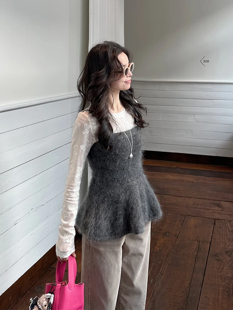 

Kingsu One Knitted Sweater Vest Winter Korean Sle Slim Fit ort Length Layering Tank Top Women's Faion Elastic Fiber