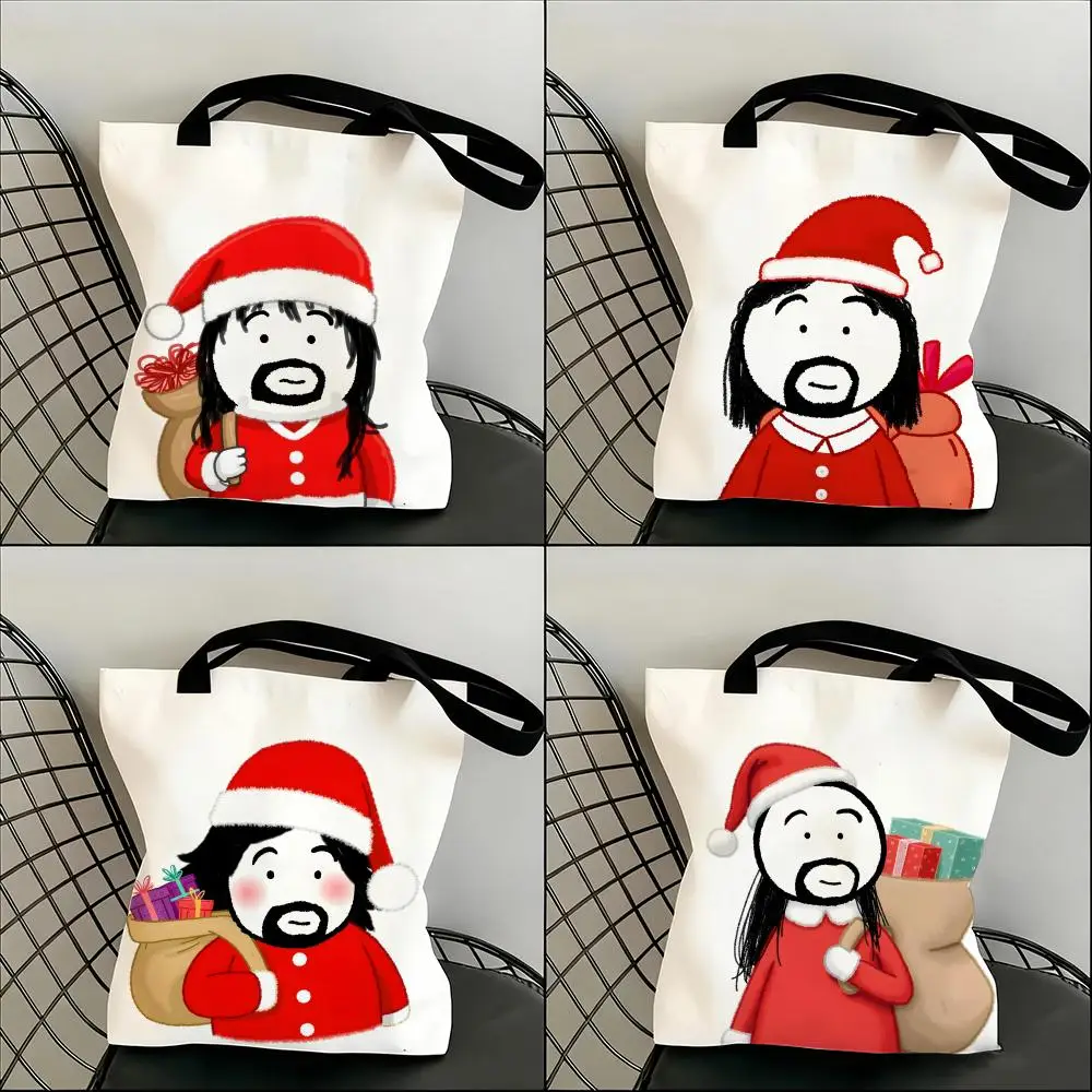 

Funny Line Santa Claus Gifts Storage Bags Lightweight Canvas Shoulder Shopper Fashionable Eco Multi Use Tote with Large Capacity