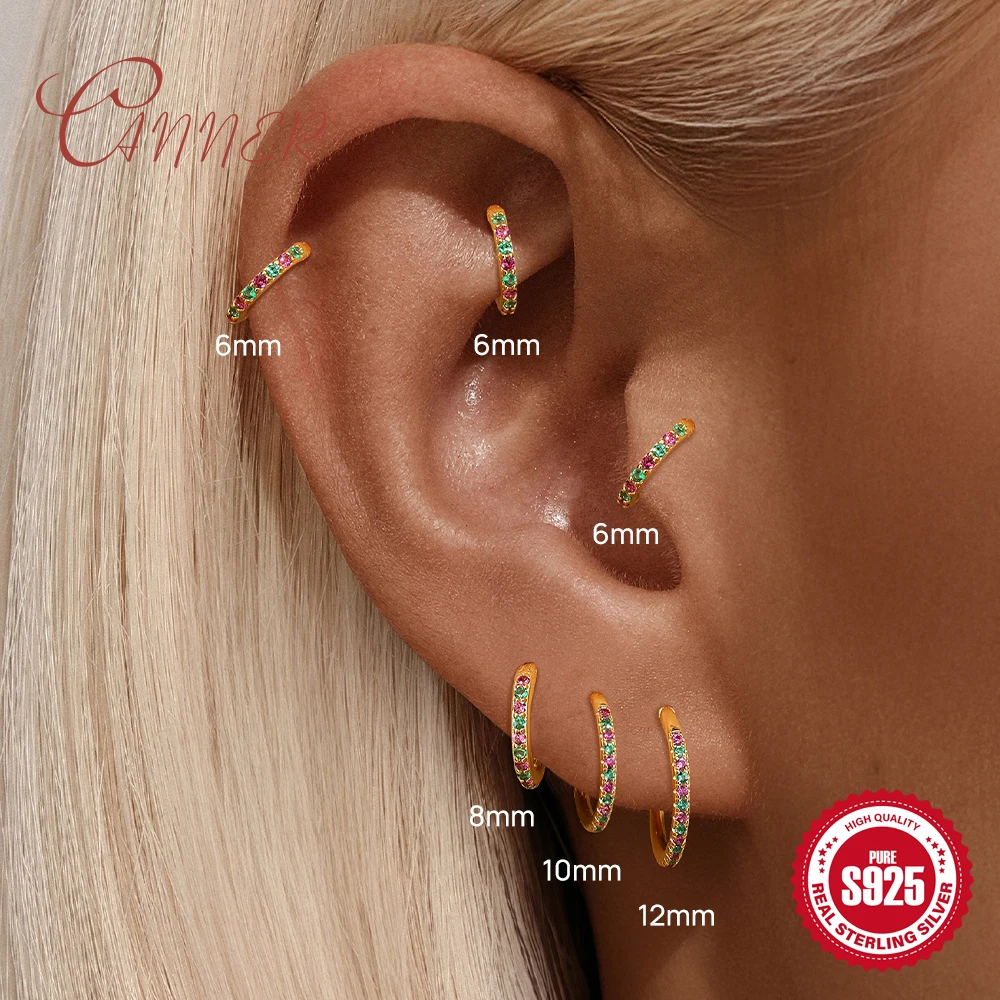 

Canner 925 Sterling Silver Colored Zircon 6/8/10/12mm Piercing Circel Earring For Woman 18K Gold Party Jewelry pendientes plata