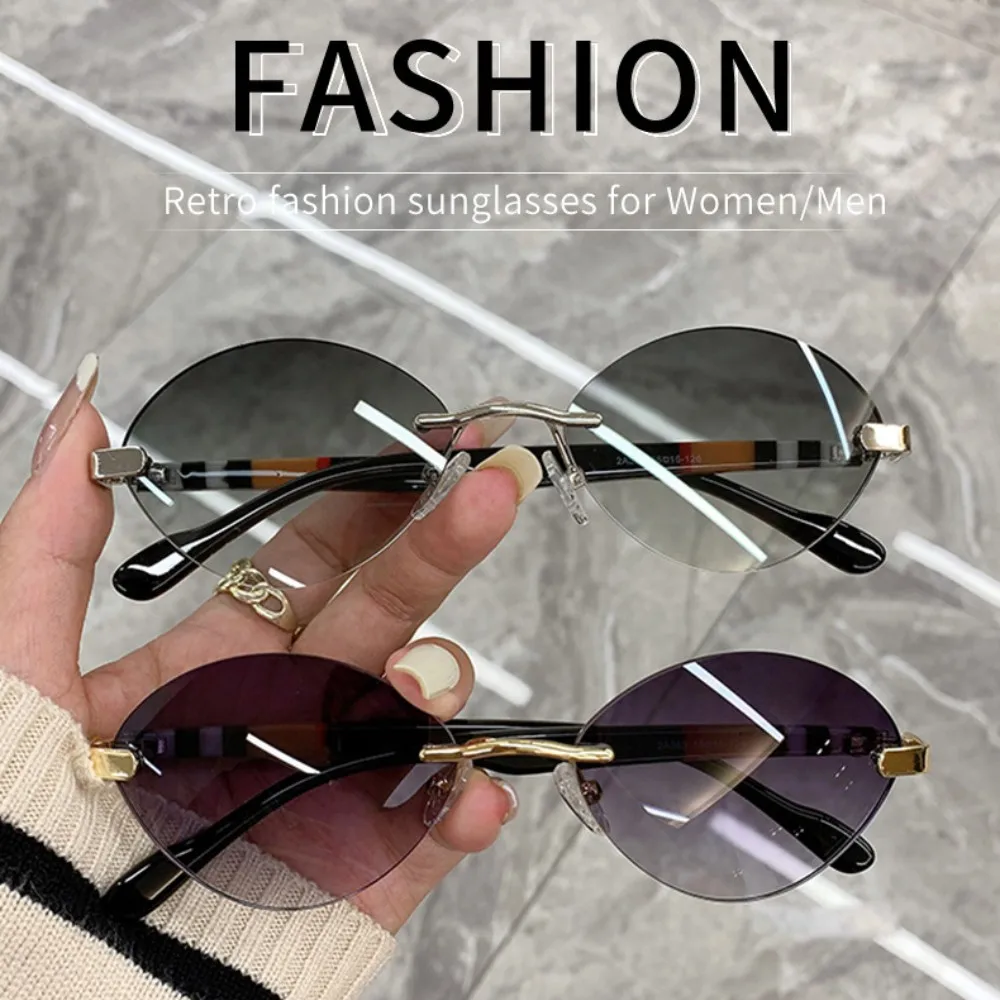 Vintage Sunglasses For Women Retro Frameless Sun Glasses Elliptic Rimless Gradient Eyewear UV400 Goggle Shades Glasses 2024