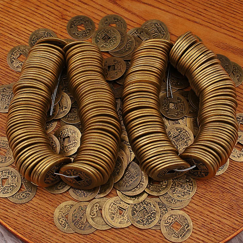 Brass Five Emperor Coins Kangxi Jiaqing Yongzheng Shunzhi Qianlong Tongbao Coins Small Copperware Doorstep Pressing Copper Coins