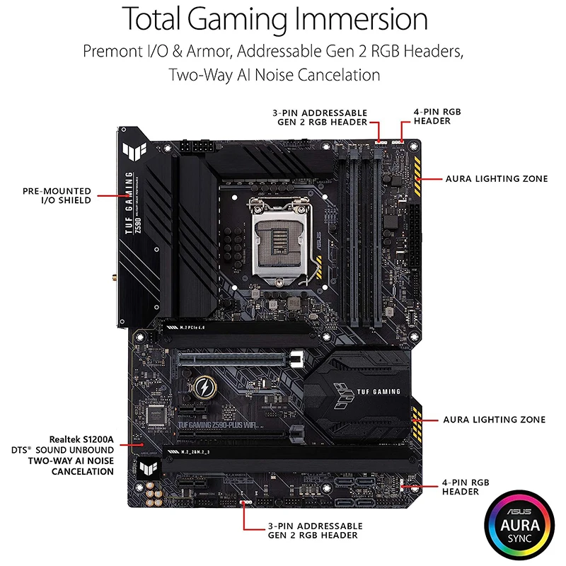 Imagem -02 - Asus-tuf Placa-mãe de Jogos Z590-plus Wifi Lga 1200 Intel 11ª 10ª Geração Atx Pcie 4.0 3xm.2 Ssd Nvme 2.5gb Rgb Rgb