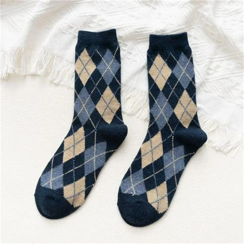 Winter Warm Middle Tube Sock 2023 New Fashion Rhombus Harajuku Student Floor Sleeping Socks Autumn Winter Thermal Socks