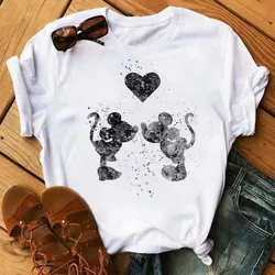 Cute Women's Mickey Mouse Printed T-shirt Summer Men Shirt Fashion Ladies Blouses 2024 Cartoon Minnie Female Tops Kawaii Clothes