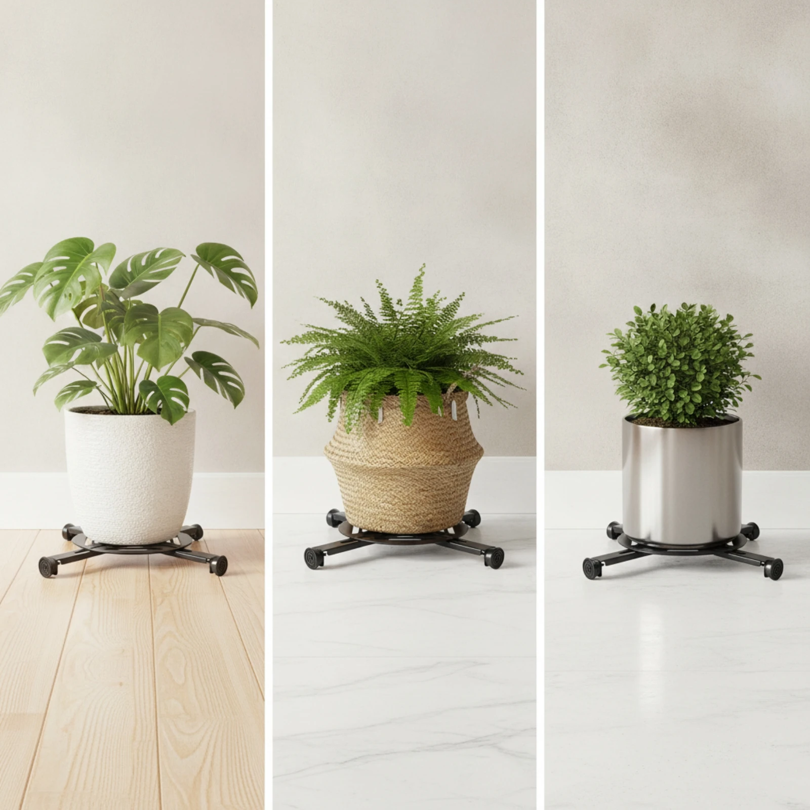 Iron Plant Pot Stand Heavy Duty Adjustable Plant Stand with Extendable Arms Metal Planter Riser with Anti-Slip Feet Black