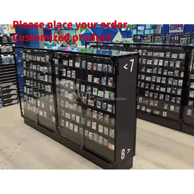 custom.Factory Price Card Display PSAs TCG Display Fixtures Metal Repostionable Rail Card Display Stand Double Side Showcas