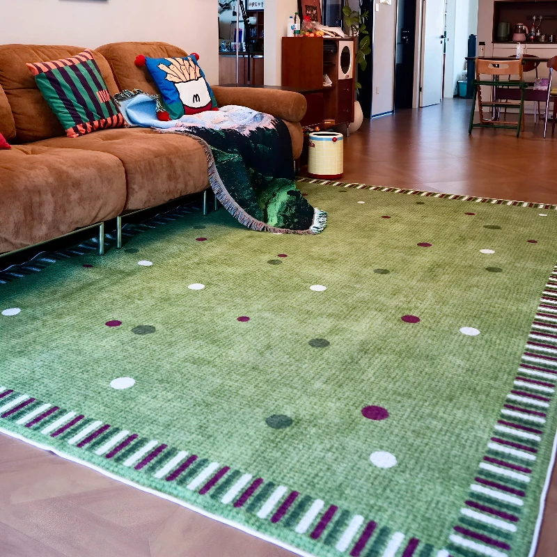 Retro Green Polka Dot Pattern Living Room Carpet Large Area Sofa Rugoldable Machine Bedroom Bedside Non-slip Soft Floor Mat 러그