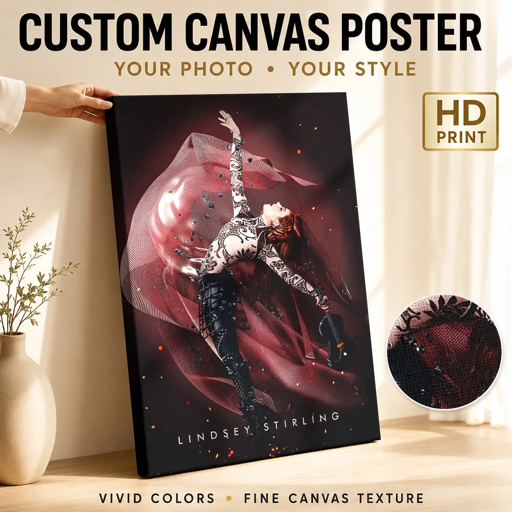 Lindsey Stirling In Red Stage Outfit Canvas Print Customized Photo Concert Spotlights Wall Art For Media Room Music Lover Gift