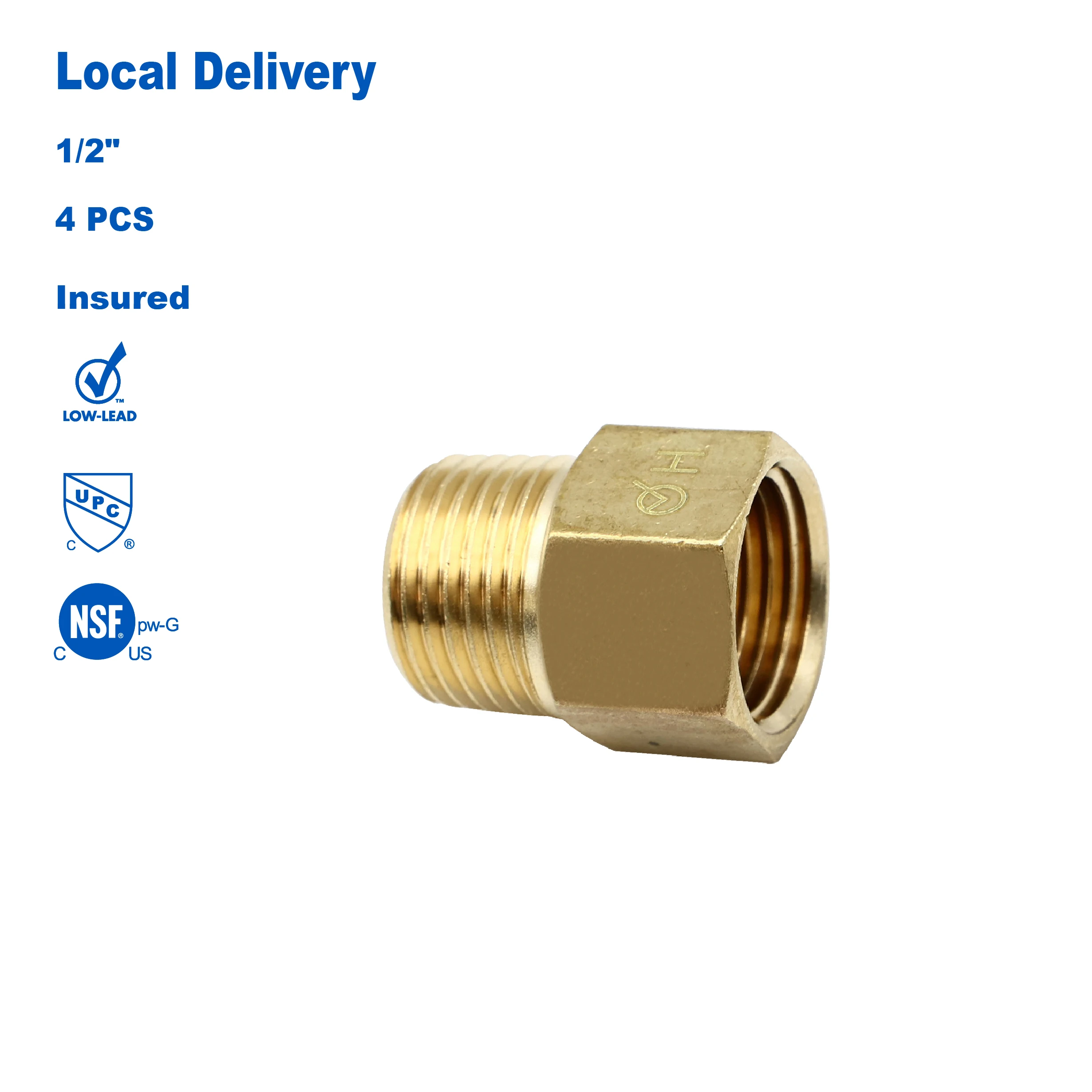 

KING SMART 1/2'' Male NPT * 1/2'' Female NPT Pipe Fitting Adapter; 4 Pcs/Case; Lead Free Brass; 81313