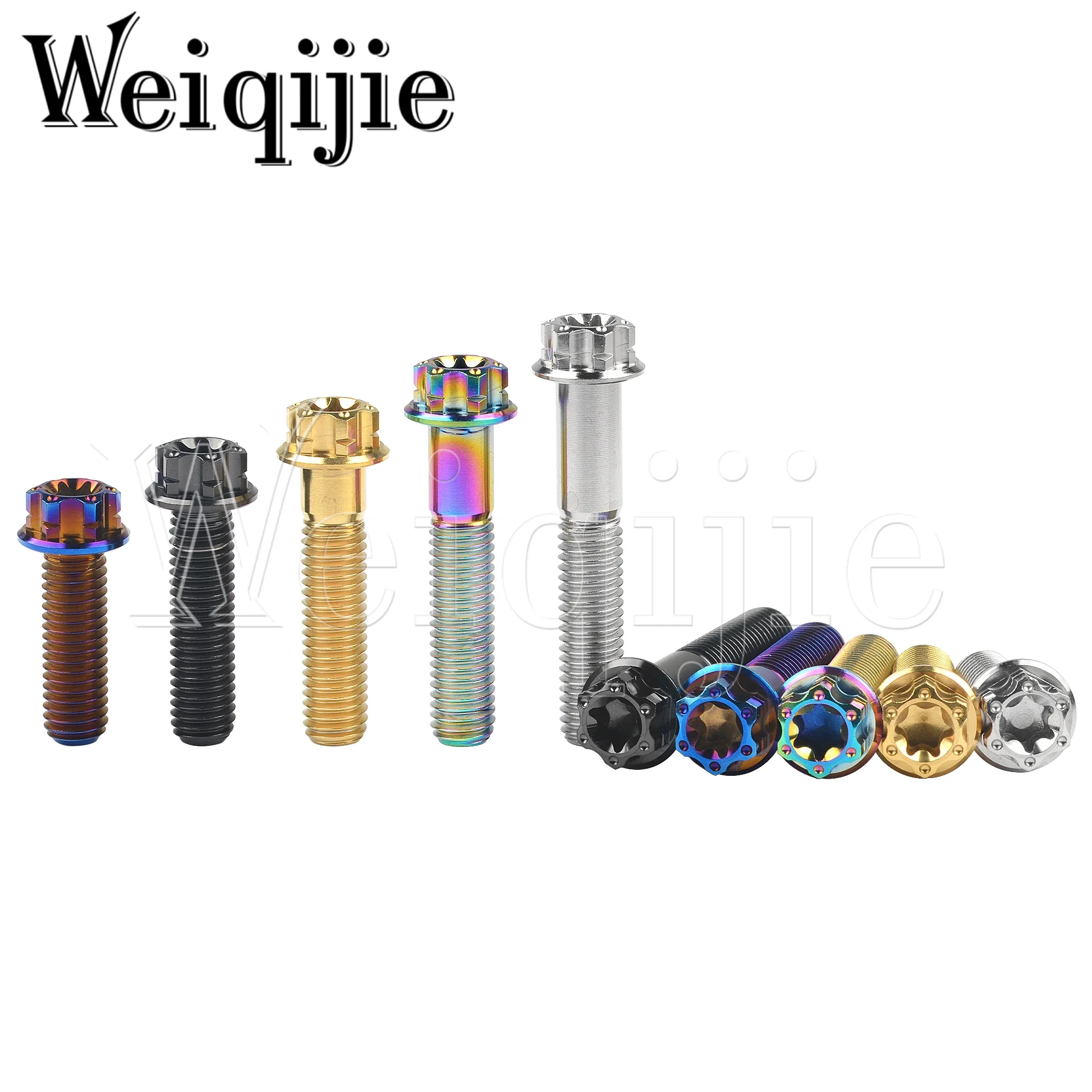 Weiqijie Titanium Parafuso, Flange Parafuso, Acessórios da motocicleta, Torx Head, M6, M8X10, 15, 20, 25, 30, 35, 40, 45, 50, 55mm