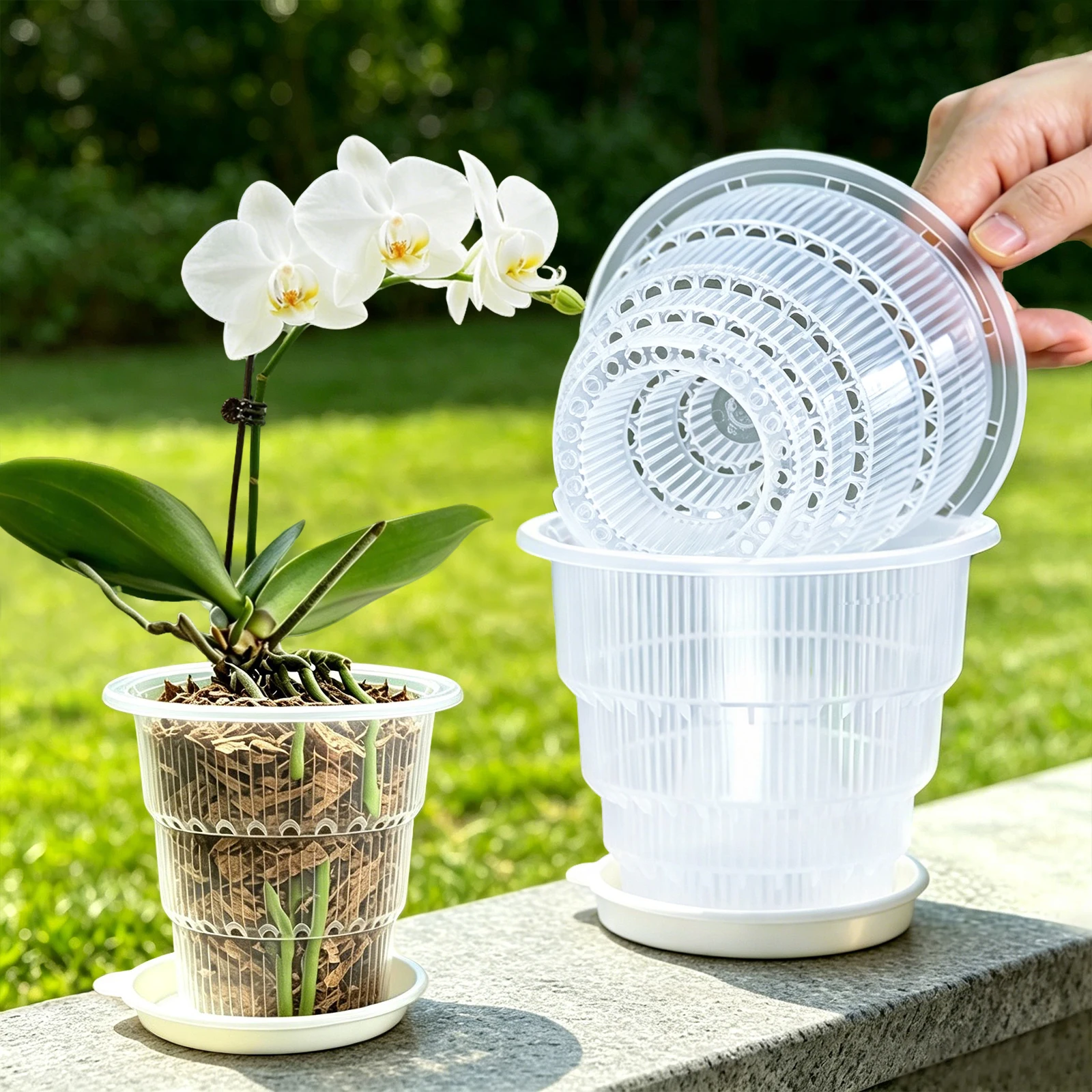 Transparente Netz-Orchideentöpfe mit Löchern für Cattleya und Dendrobium Orchideenpflanzen, 10cm, 12cm, 15cm, Heimdekoration – Detail 1