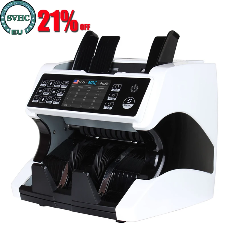 AL-920 Mixed Denomination 2 CIS Authenticating Coin Counting Machine UV/IR/MG/MT counterfeit detection Currency Counter Machine