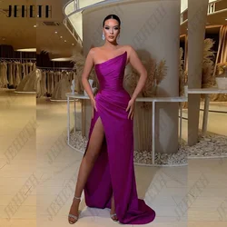 JEHETH Sexy Purple Evening Gowns For Woman Strapless Sleeveless Satin Prom Party Dress Side Split Mermaid Vestidos De Gala 2023