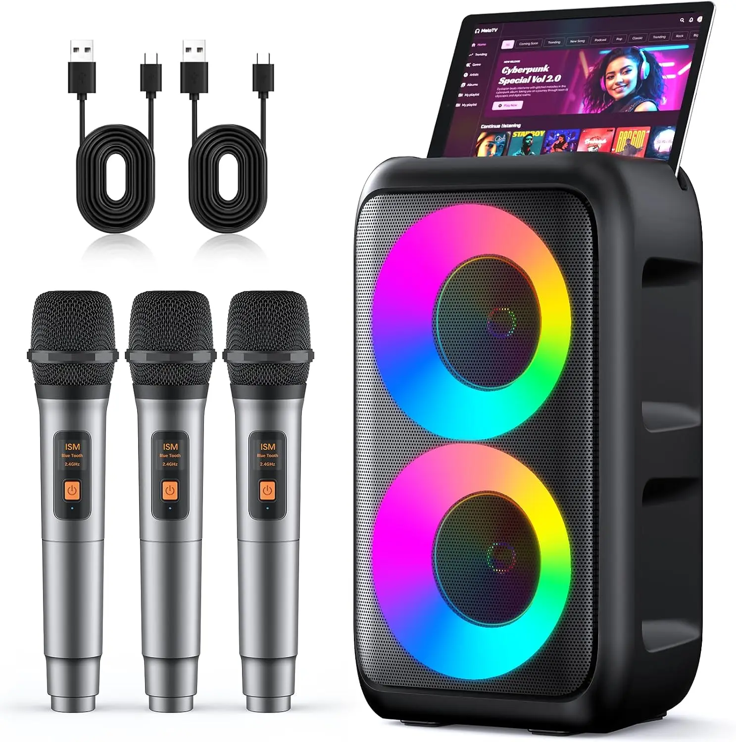Portable Bluetooth Karaoke Speaker System with 3 Wireless Microphones, TWS Mode, LED Light Effects, 10-Hour Battery, PA System – Ideal for Home Parties, Outdoor Camping, and Birthday Gifts for Adults and Kids