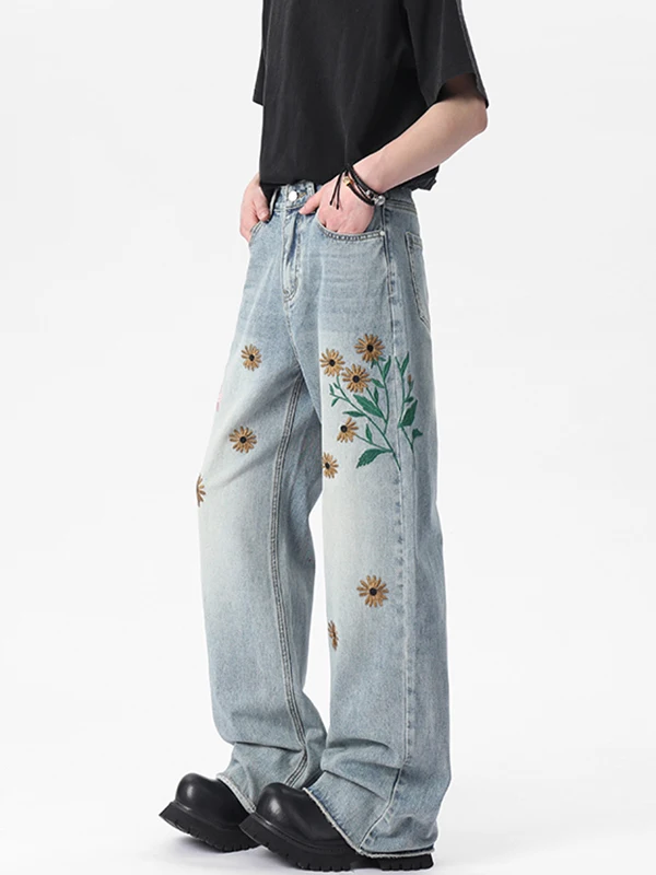 Pantalones vaqueros Retro americanos de pierna recta ajustados para hombre, pantalones acampanados de tubo recto resistentes al desgaste de mezcla de poliéster y algodón fino de verano