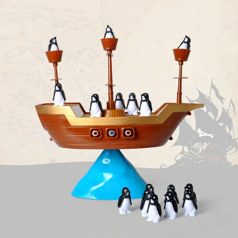 1 Set Pirate Boat Puzzle Desktop game toy Board Game Balance Penguin Pirate Ship for parent-child interaction Birthday gift