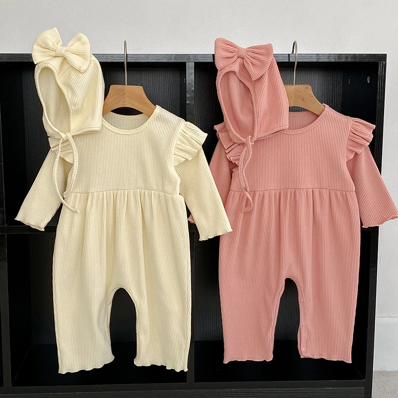 

0-2Yrs Infant Kids Baby Girls Long Sleeve Jumpsuit Spring Autumn Newborn Baby Girls Solid Color Clothes Rompers