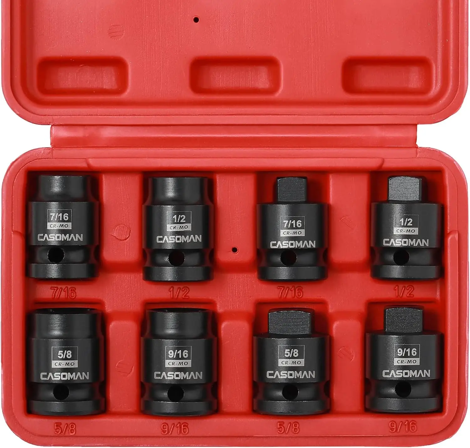 

8PCS 1/2' Drive Pipe Plug Socket Set, Cr-Mo, SAE, 7/16'-1/2', Tapered Male, Chamfered Female