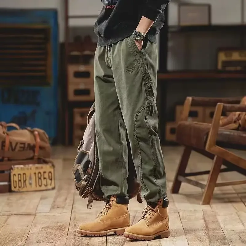 American Cargo Pants Men Trouser Autumn New Outdoor Tactical Casual Baggy Pants Elastic Waist Pocket Streetwear Vintage Military