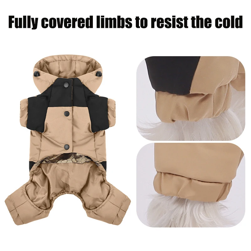 Hundejacke, wasserdicht, für den Winter, warmer Mantel, vier Beine, Hundekleidung, mit Kapuze, Haustier-Overall, Baumwolle, Daunenjacken, Welpen-Sweatshirt-Kleidung – Detail 12