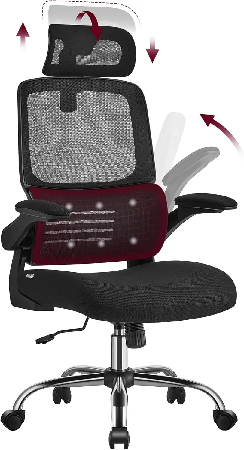 

Офисный стул, эргономичный дизайн, поясничная поддержка, настольный стул с высокой спинкой, сетчатый компьютерный стул, складные подлокотники,