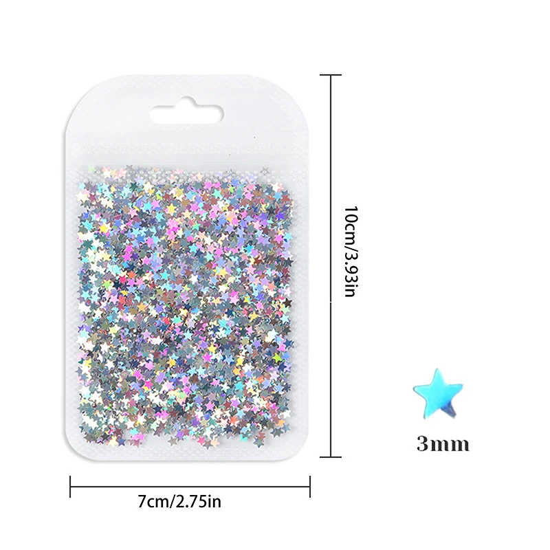 Cor holográfica laser prego glitter mix forma de estrela para suprimentos da arte do prego encantos 3mm estrela bling decoração acessórios