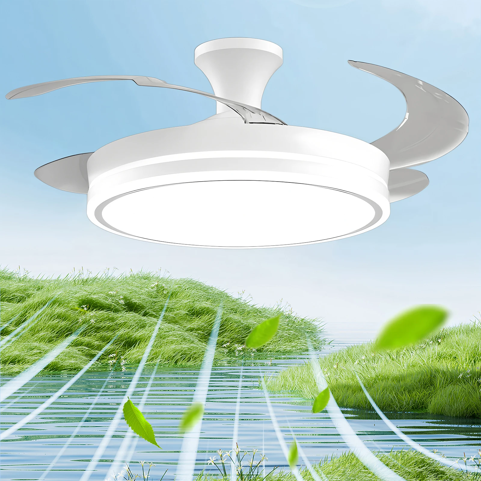 Jelena New Invisible Ceiling Fan with LED Light DC motor Large Air Volume Remote Control for Bedroom Dining room
