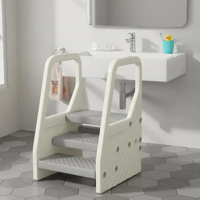 

AIYAPLAY Adjustable 3 Step To ddler Tower with Handles, Non-slip Surface and Foot Pads, Grey