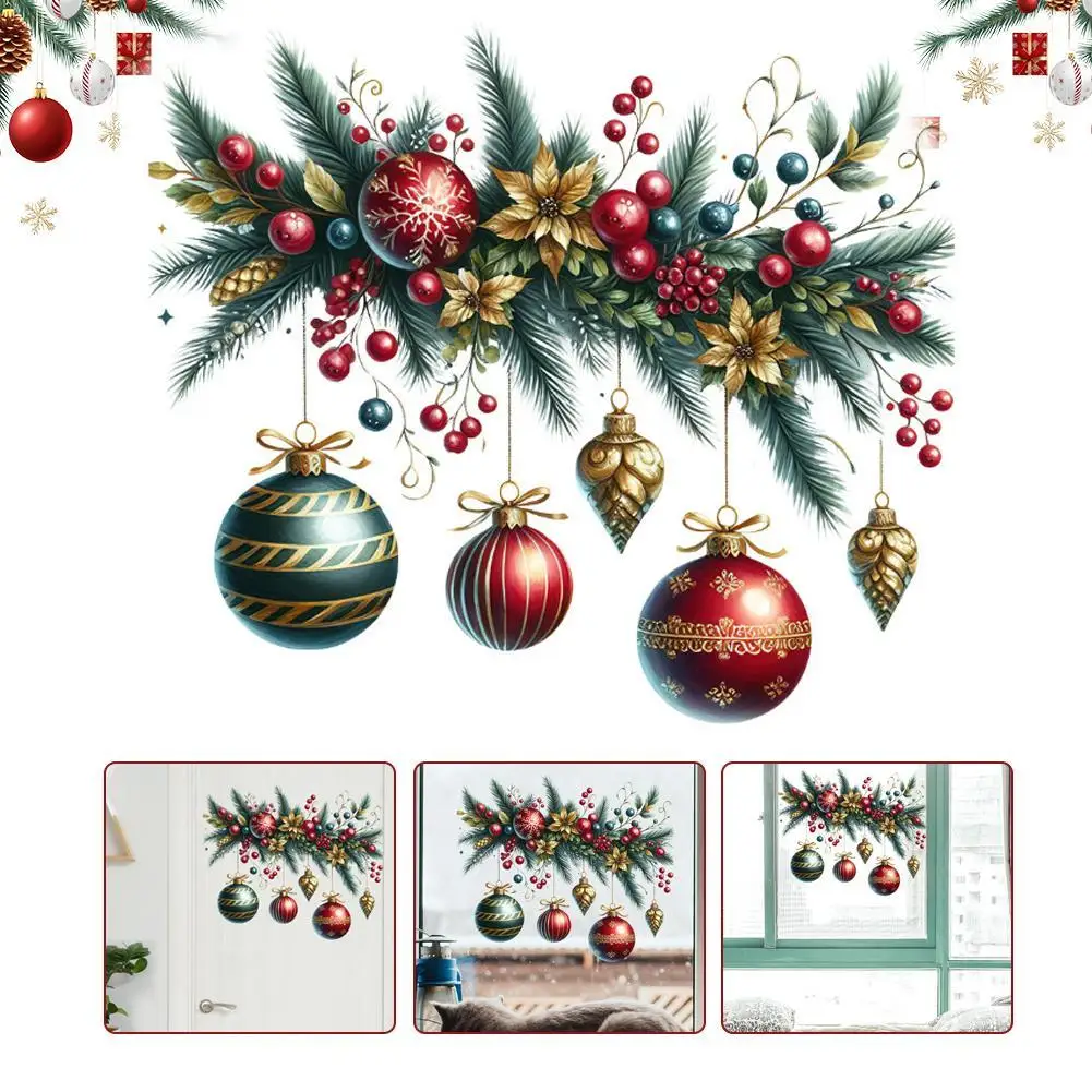 Christmas Balls Wall Stickers Xmas Ornaments Merry Christmas Toilet Lid Water Tank Decorative Sticker Happy New Year 1/5PCS
