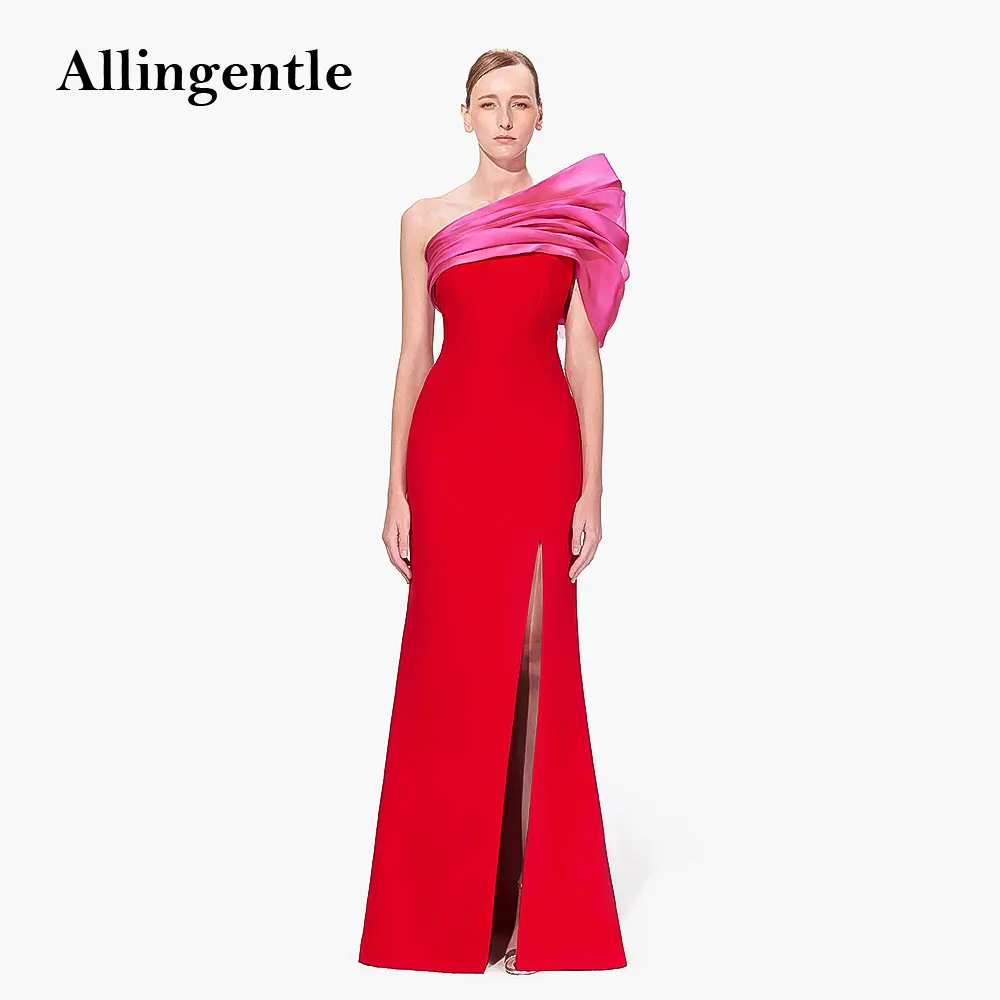 

Elegant Red Mermaid Evening Dress with Slit One-Shoulder Satin Long Prom Gowns Saudi Arabia Women Formal Party Dress Customized