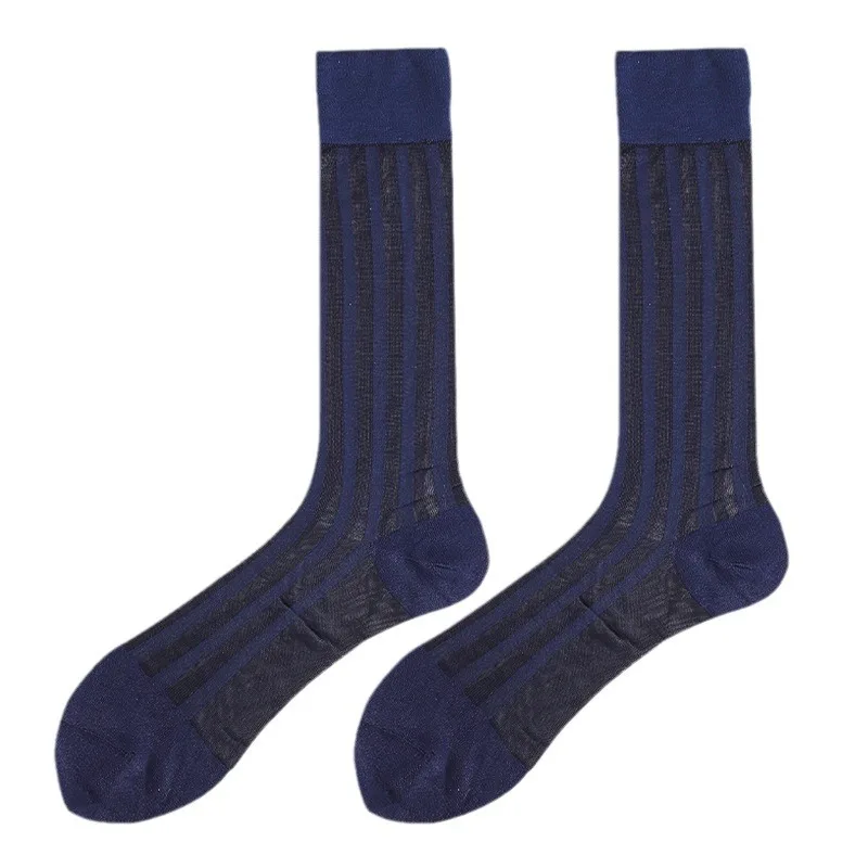 Business Men\'s Formal  Summer Nylon Europe and The United States Thick Stripes in The Long Solid Color Business Stockings Sexy